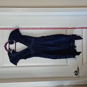 Hot Glam Navy Blue Backless Lace Dress with Tie. Size S